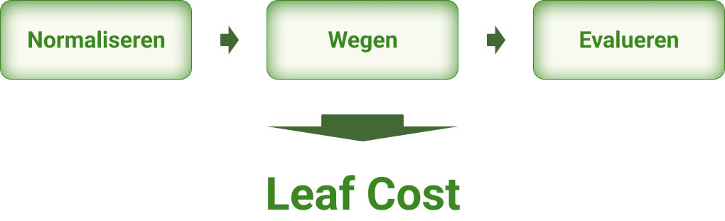 Stappen om de Leaf Cost te bepalen: Normalisen - Wegen - Evalueren